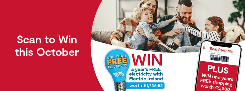Scan to Win August One Year Free Shopping gift card • €100 SuperValu e-gift card for EVERY Store • A week's European River Cruise for 2